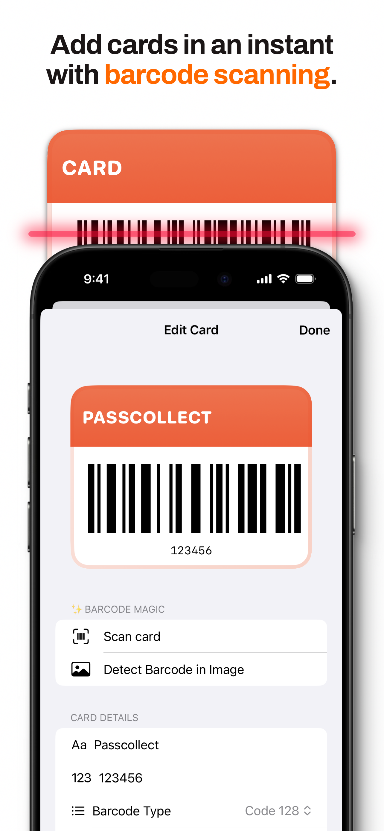 Add cards via barcode scanning